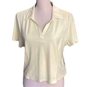 NWT Hind Pale Yellow Ladies Cropped Polo Shirt, Size Large UPF50